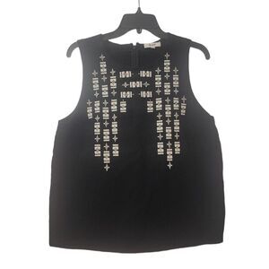 Madewell Blouse Womens Large Black Sleeveless Blouse Embroidered
